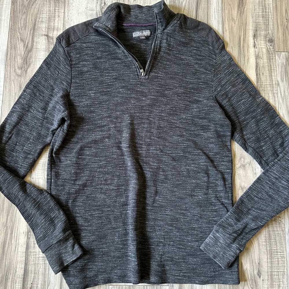 Ike Behar Men’s 1/4 Zip Knit Sweater Cotton in Heather Black Gray Size Large